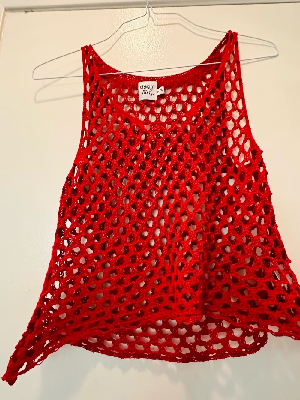 Princess Polly Bright Red Crochet Mesh Tank